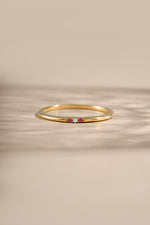 ruby 3 stone stacking ring in gold front view