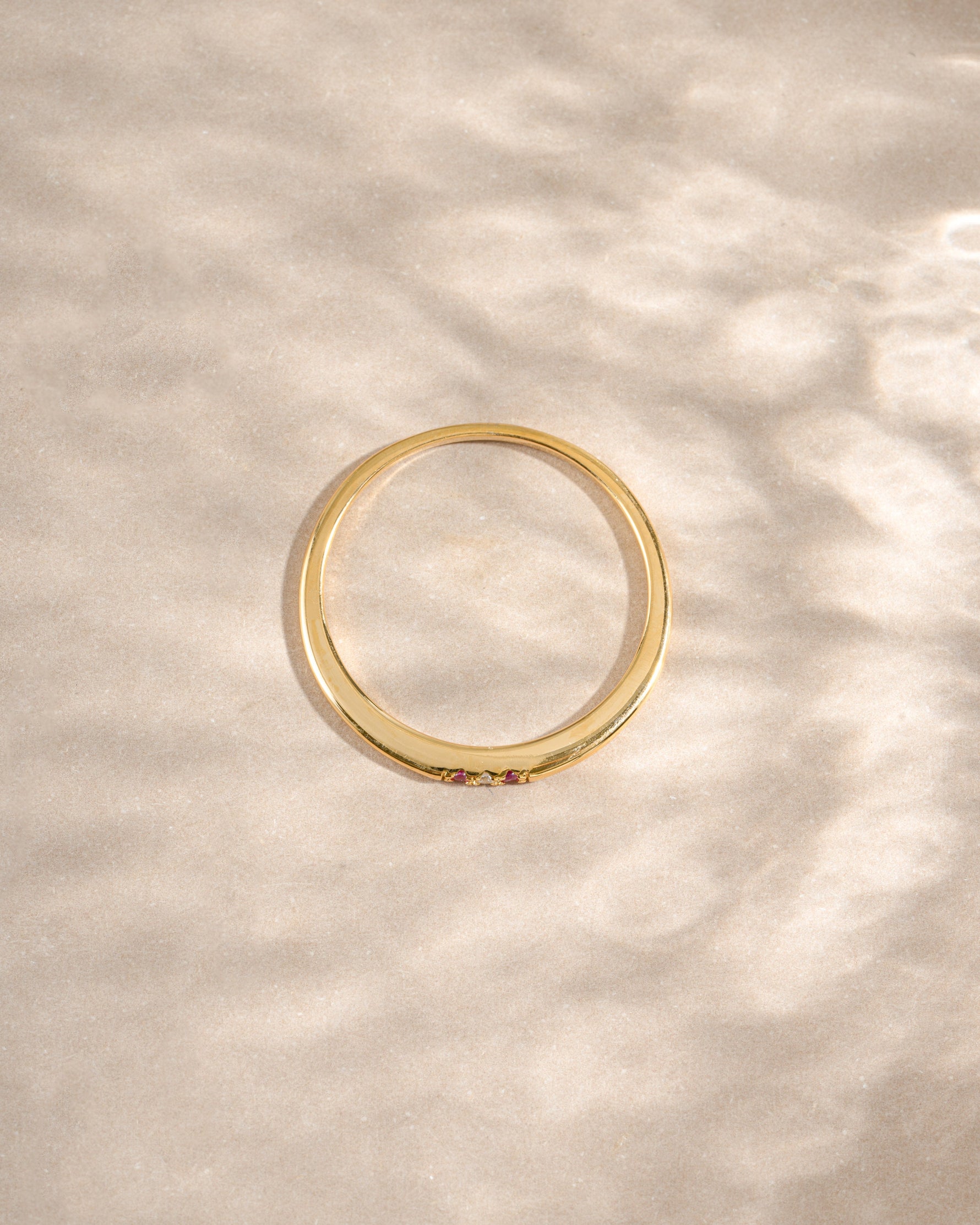 ruby 3 stone stacking ring in gold top view