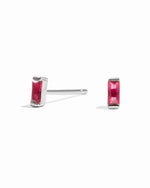 Sterling silver Ruby Baguette Stud Earrings by Sami Jewels featuring vibrant rectangular ruby gemstones.