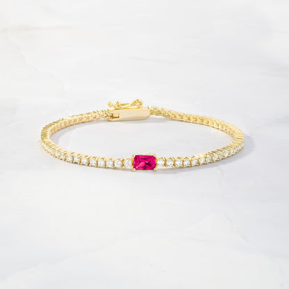 Tennis Bracelet with Ruby Baguette Charm