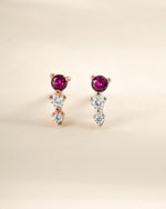 Rose gold and sterling silver Ruby and Diamond Ear Climber earrings with a sleek, curved design from Sami Jewels.