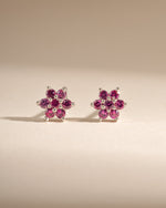 Sterling silver Ruby Flower Stud Earrings by Samijewels-527 featuring vibrant ruby gemstone in floral design