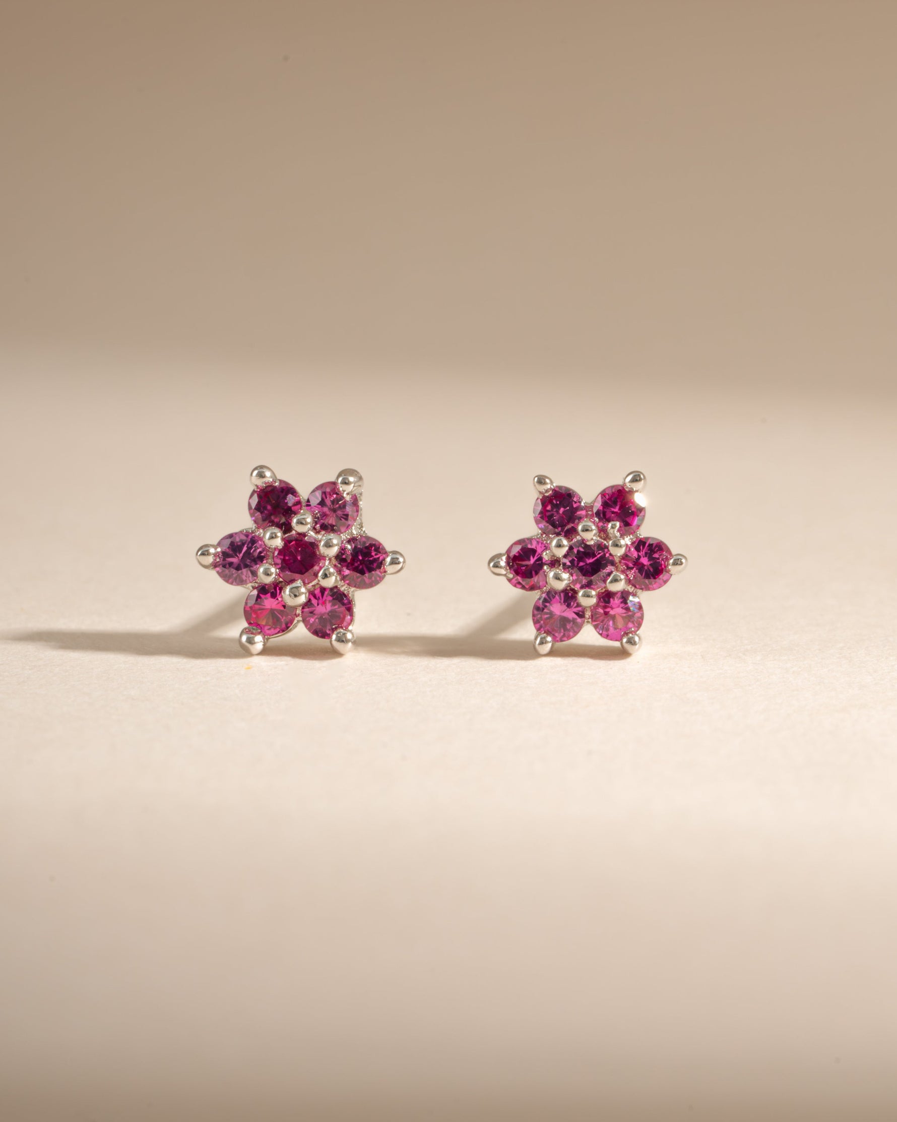 Sterling silver Ruby Flower Stud Earrings by Samijewels-527 featuring vibrant ruby gemstone in floral design