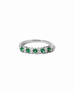closeup image of sterling silver emerald green and cubic zirconia stone cz ring