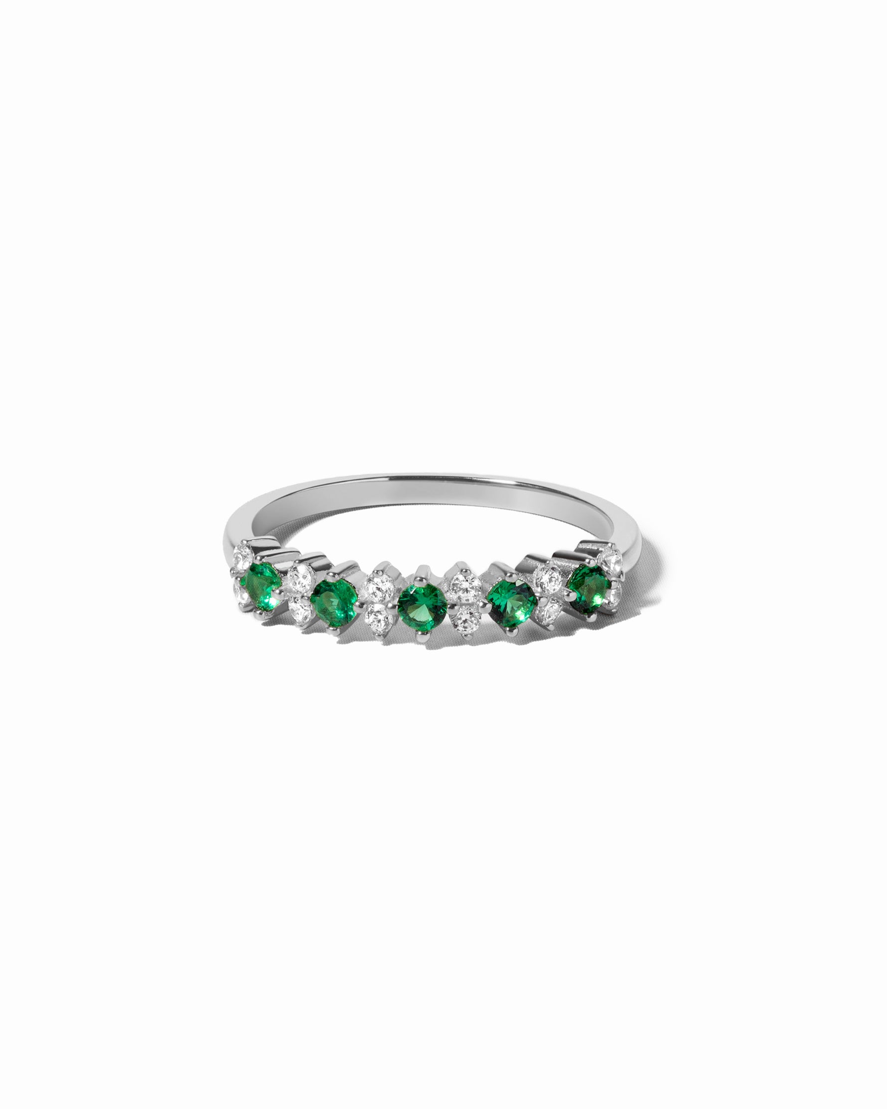 closeup image of sterling silver emerald green and cubic zirconia stone cz ring