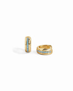 Tiny aquamarine hoop earrings in gold