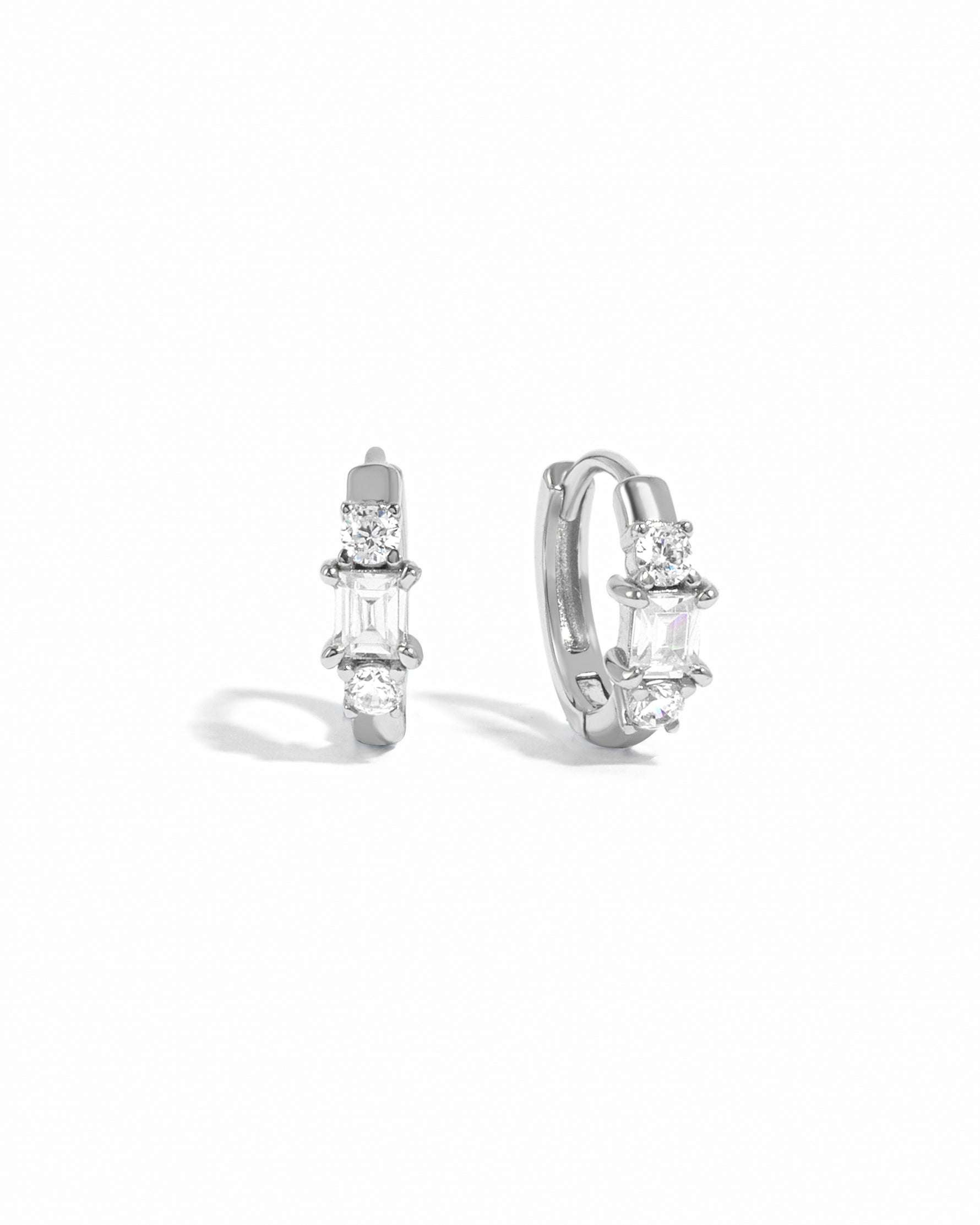 sterling silver multi diamond hoop earrings