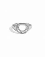 Sterling silver statement ring on a white background