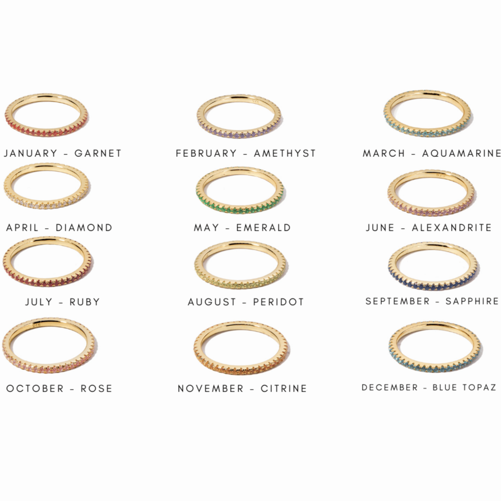 gemstone rings in different birthstone variants