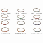 closeup image of gemstone rings featuring all the different birthstones