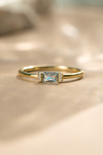 Gold blue topaz birthstone dainty ring