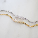 Gold chain bracelet and silver chain bracelet with MAMA charm 