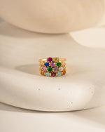 closeup image gold custom birthstone rings 
