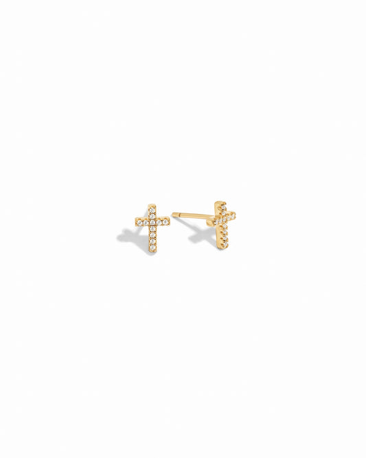 Dainty Cross CZ Stud Earrings