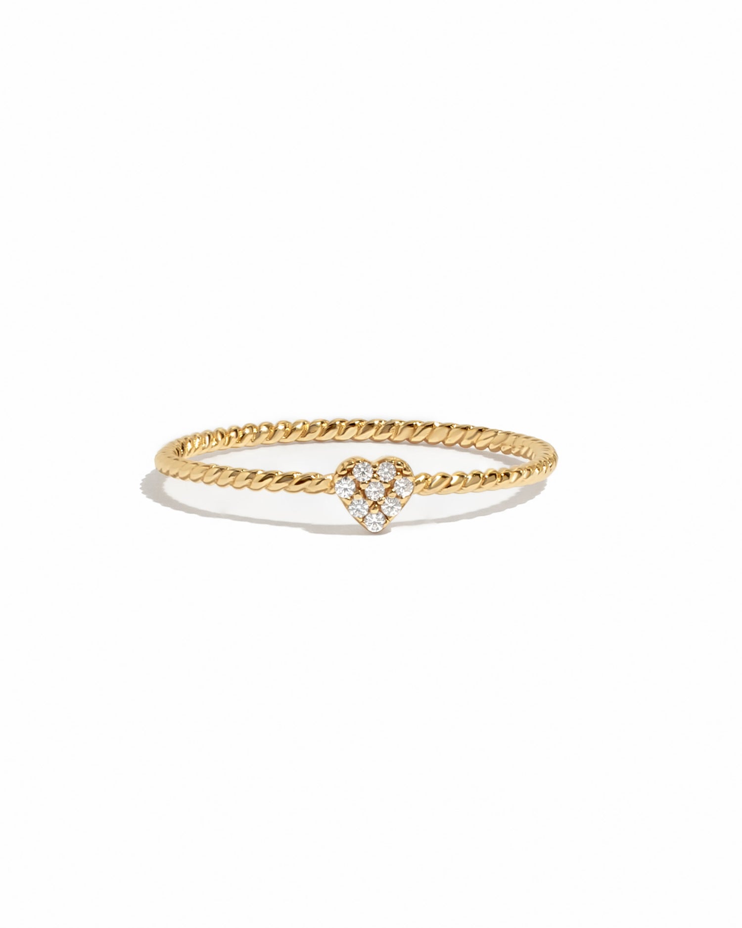 Gold cz heart ring with spiral design