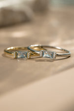 Gold baguette ring and matching sterling silver gemstone birthstone ring