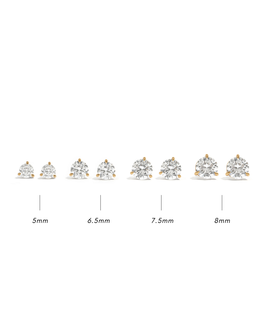Diamond ring size chart with measurements on a white background