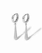 pair of silver dangle drop earrings on a white background