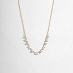 Closeup image of gold diamond baguette necklace 