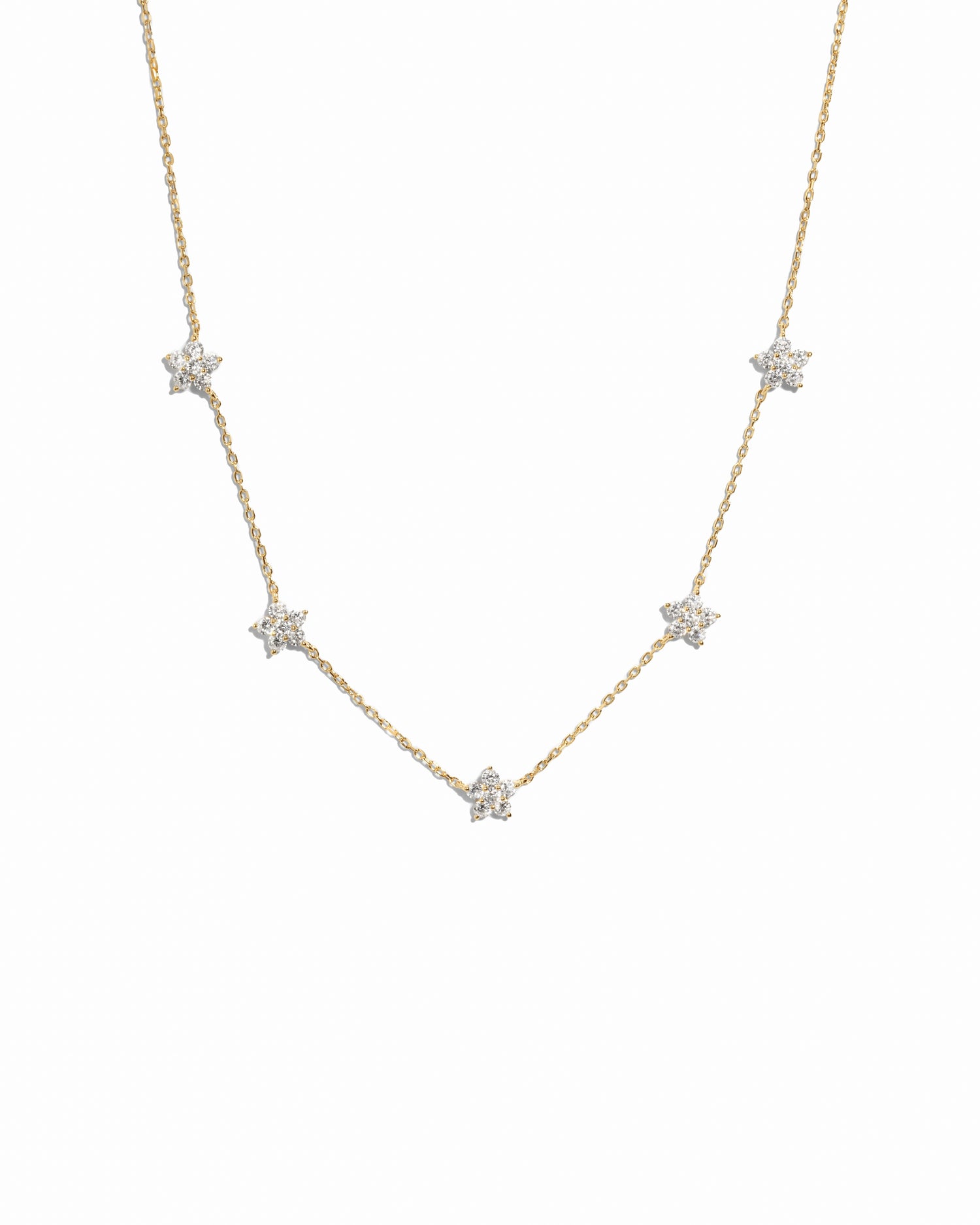Diamond Flower Necklace with delicate floral design on white background