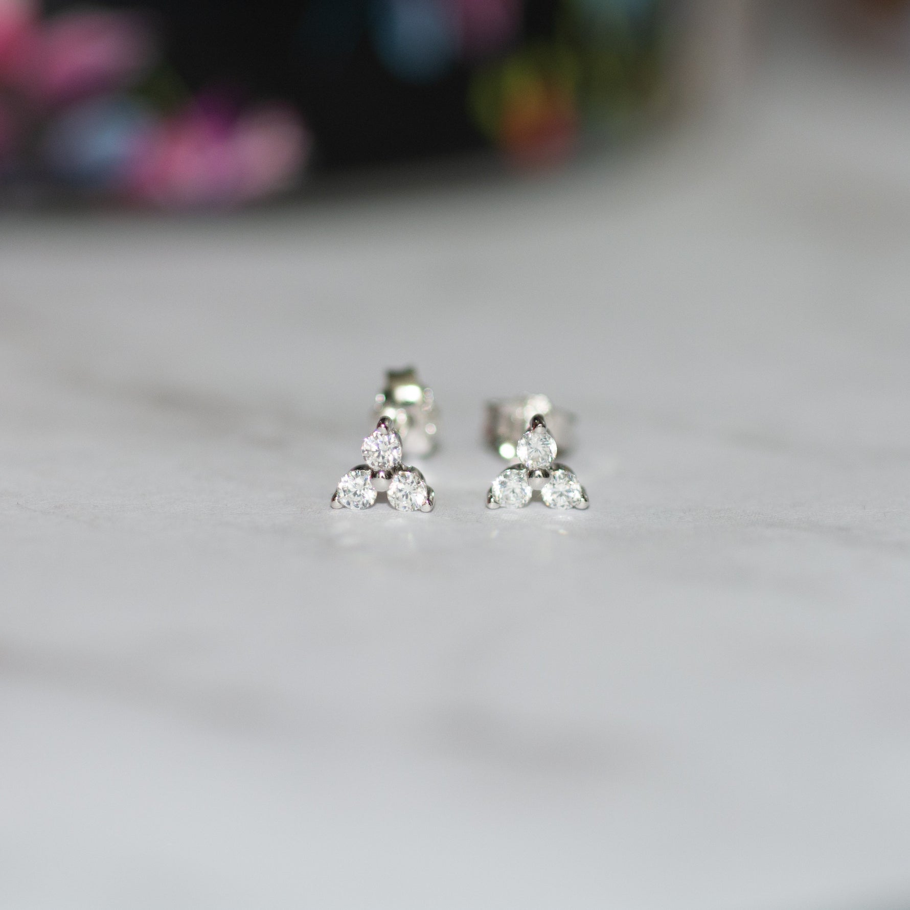 closeup image of sterling silver cluster stud earrings
