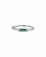 sterling silver emerald green baguette dainty stacking ring