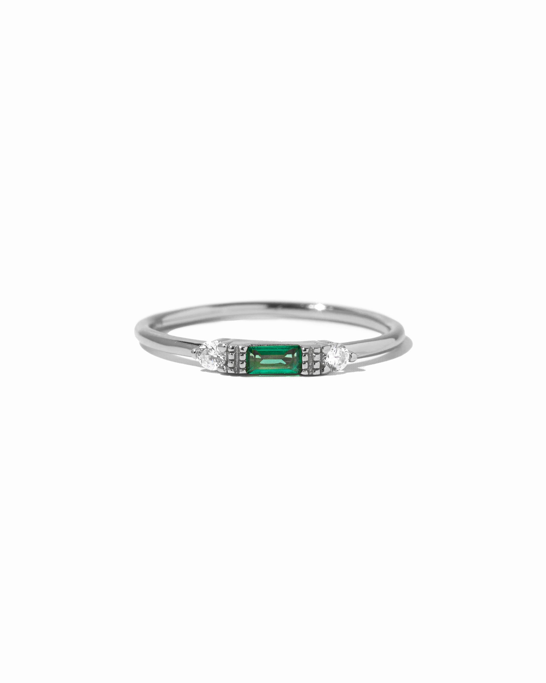 sterling silver emerald green baguette dainty stacking ring