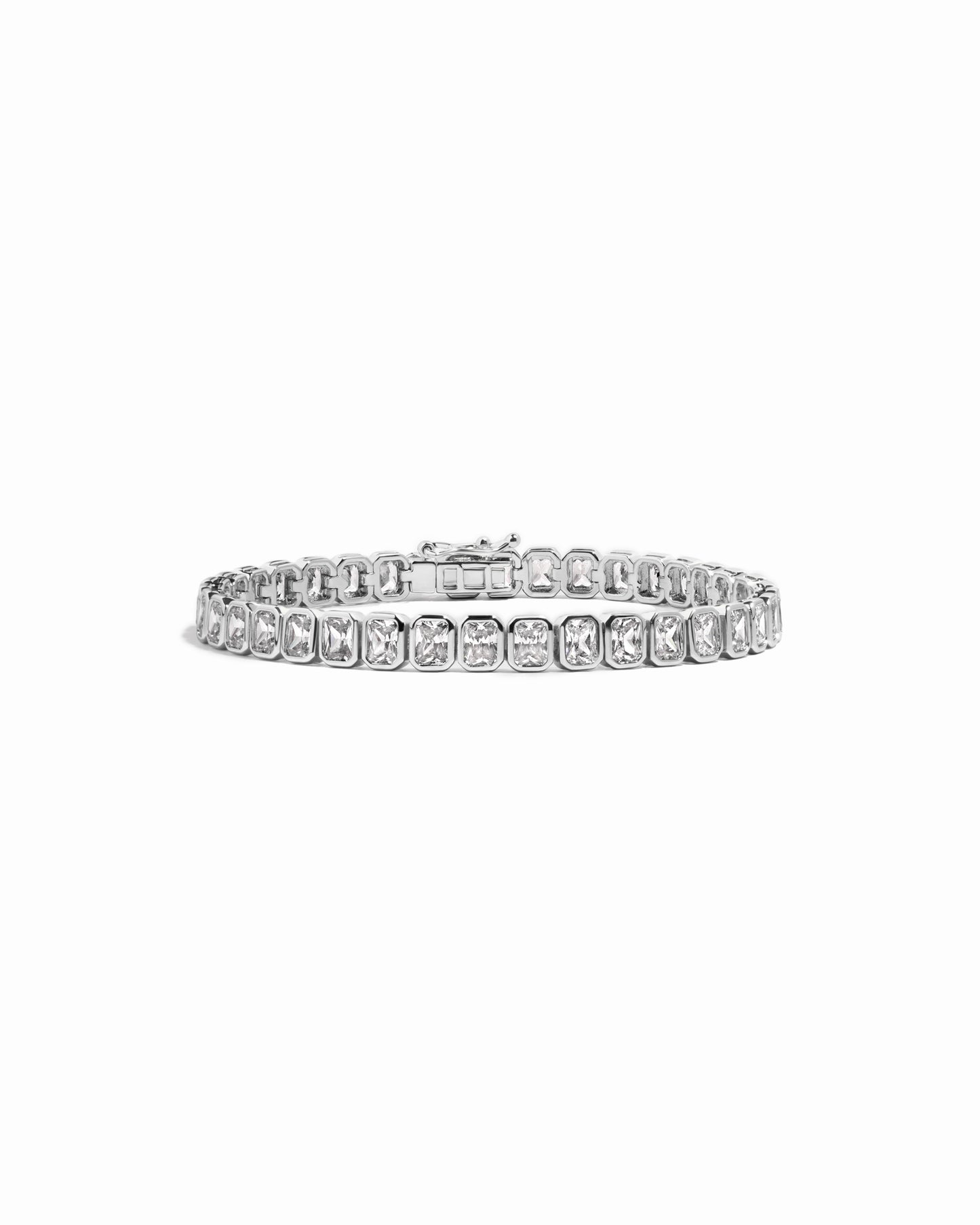 Silver emerald cut tennis bracelet by Sami Jewels