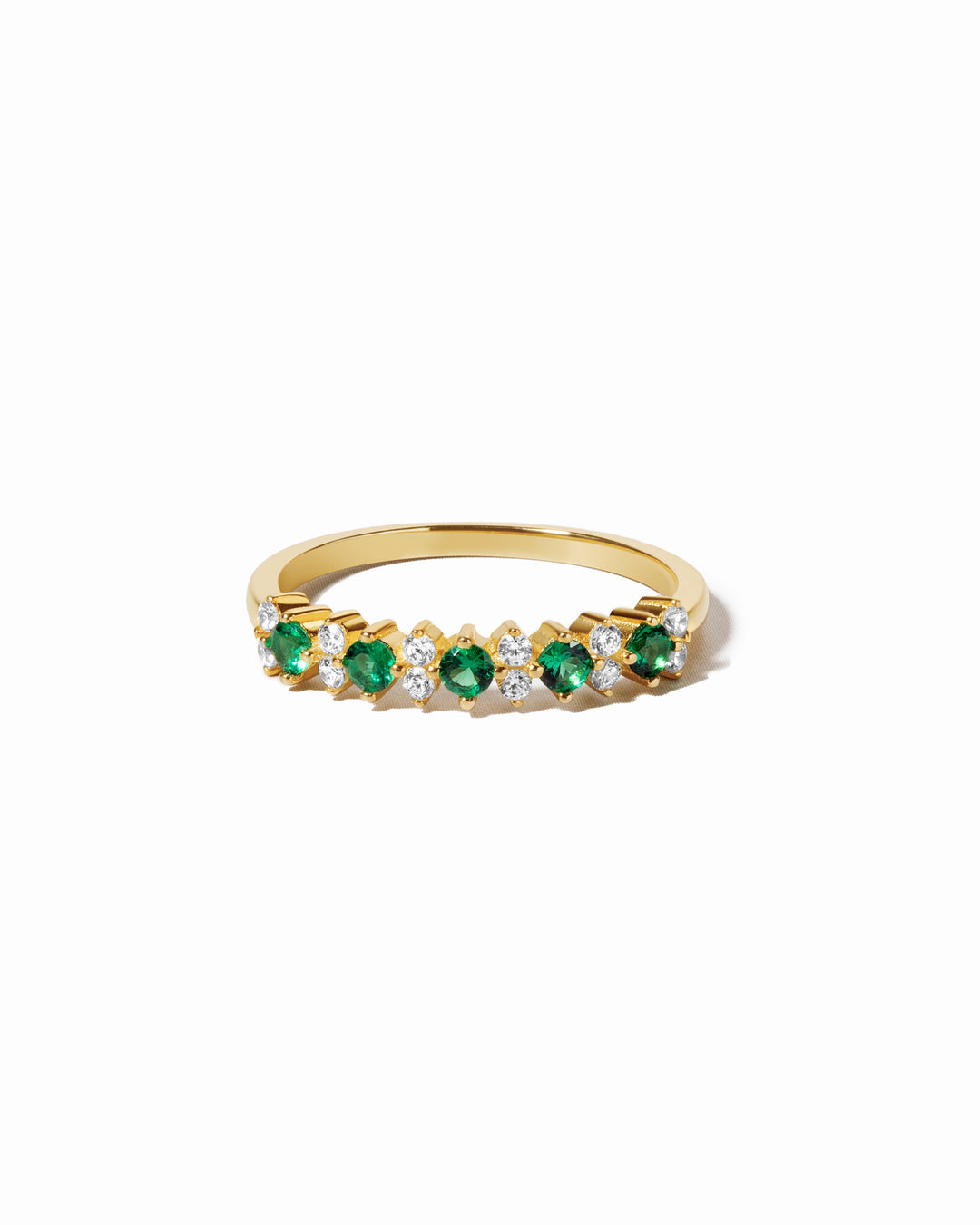 closeup image of gold emerald cz ring