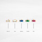 image depicting birthstone jewelry including blue sapphire earrings, emerald gemstone earrings, ruby small stud earrings, opal earrings, white cubic zirconia tiny stud earrings