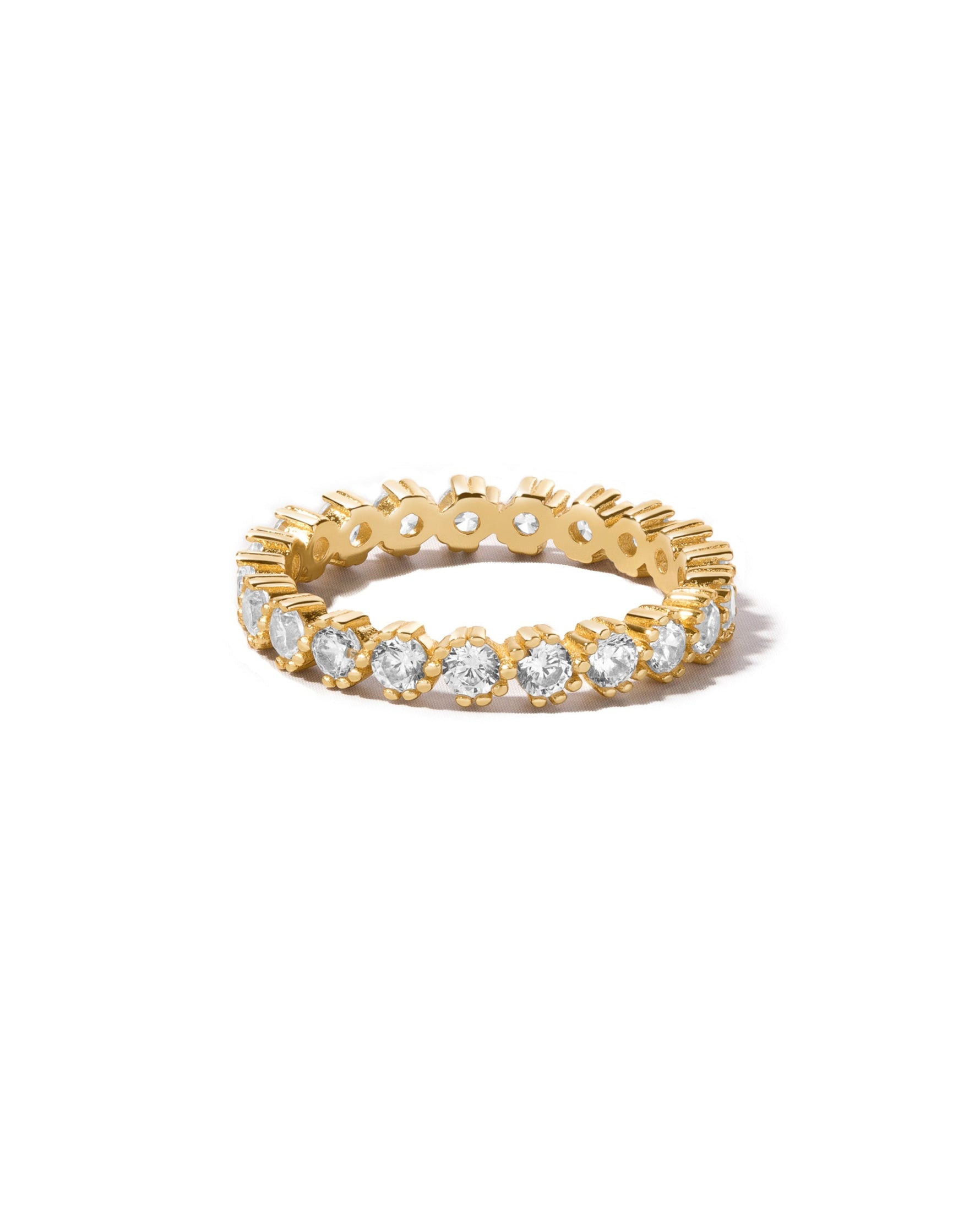 gold eternity ring with cubic zirconia dimaonds