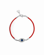 silver evil eye charm bracelet with red string