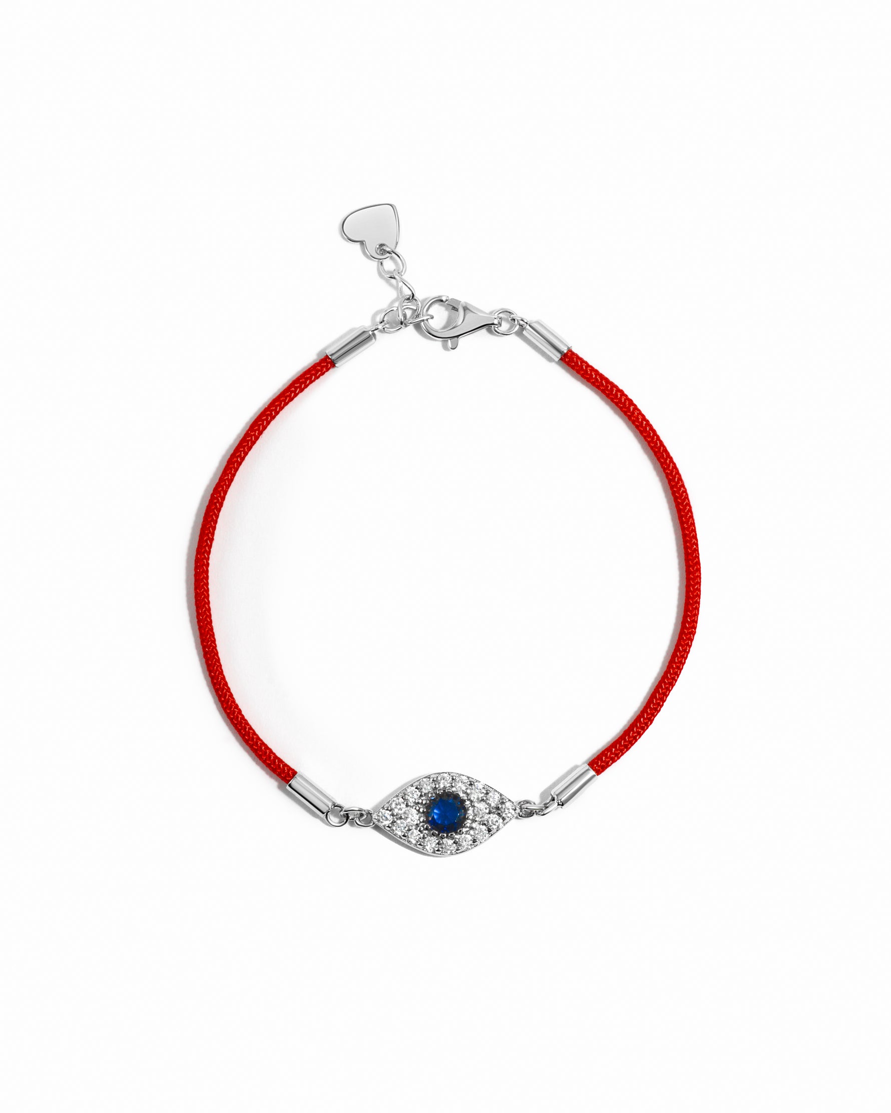 silver evil eye charm bracelet with red string