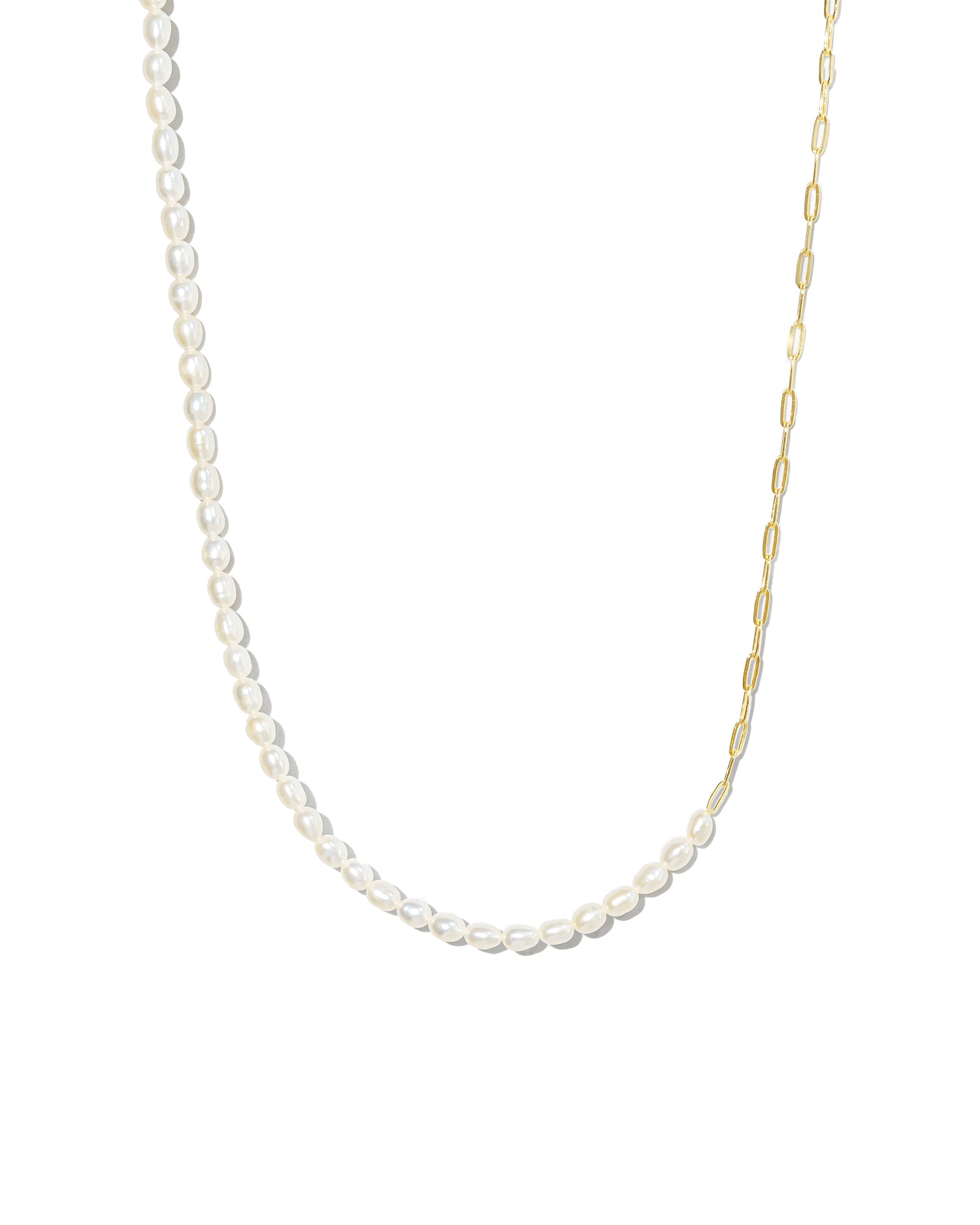 Closeup image of freshwater pearl necklace on white background 