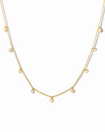 gold beaded charm necklace with opal and cubic zirconia stones