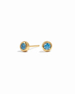 Gold aquamarine earrings on a white background