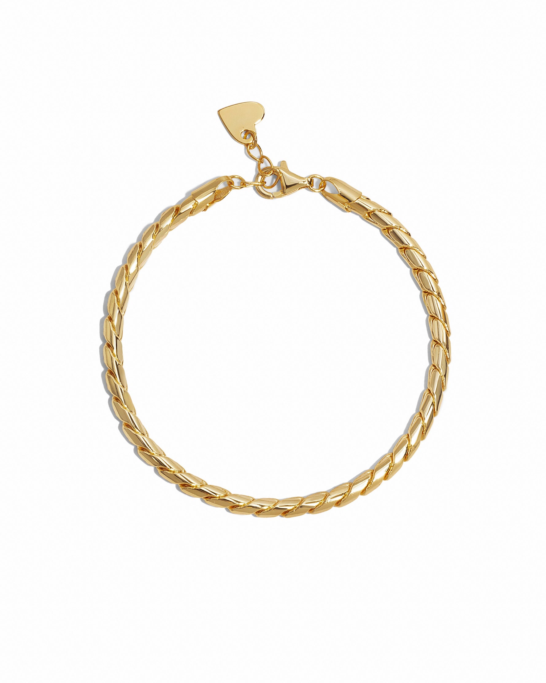 Gold chain bracelet on a white background