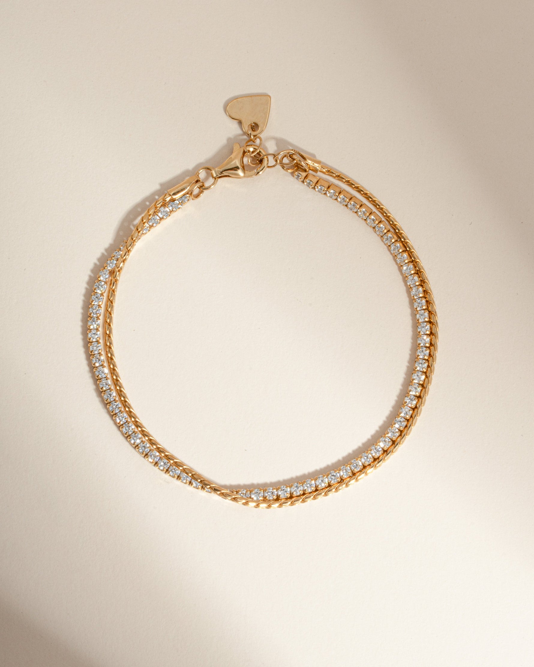 Gold chain bracelet set with minimalist diamond bracelet 