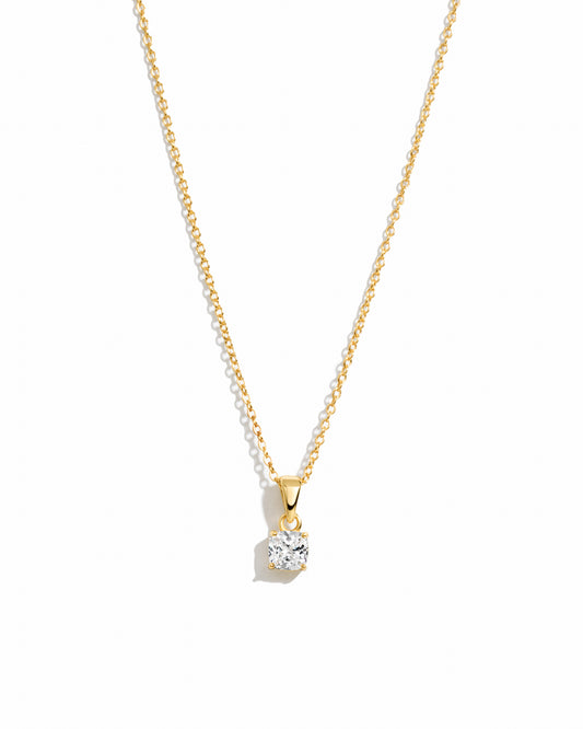 diamond cushion necklace in gold