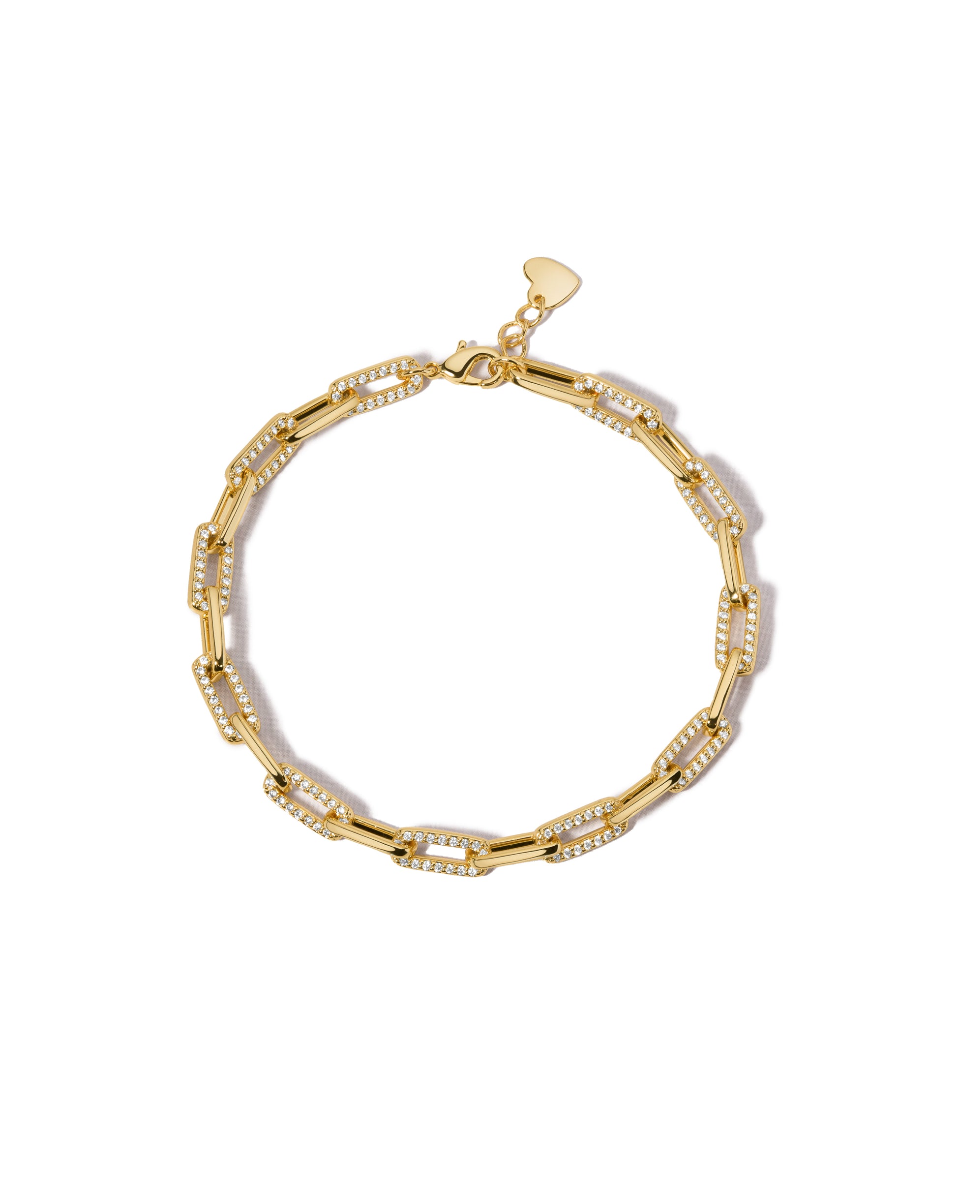 Dainty diamond paperclip bracelet featuring alternating pavé links displayed on a clean white background.