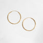 Closeup image of dainty gold hoop earrings