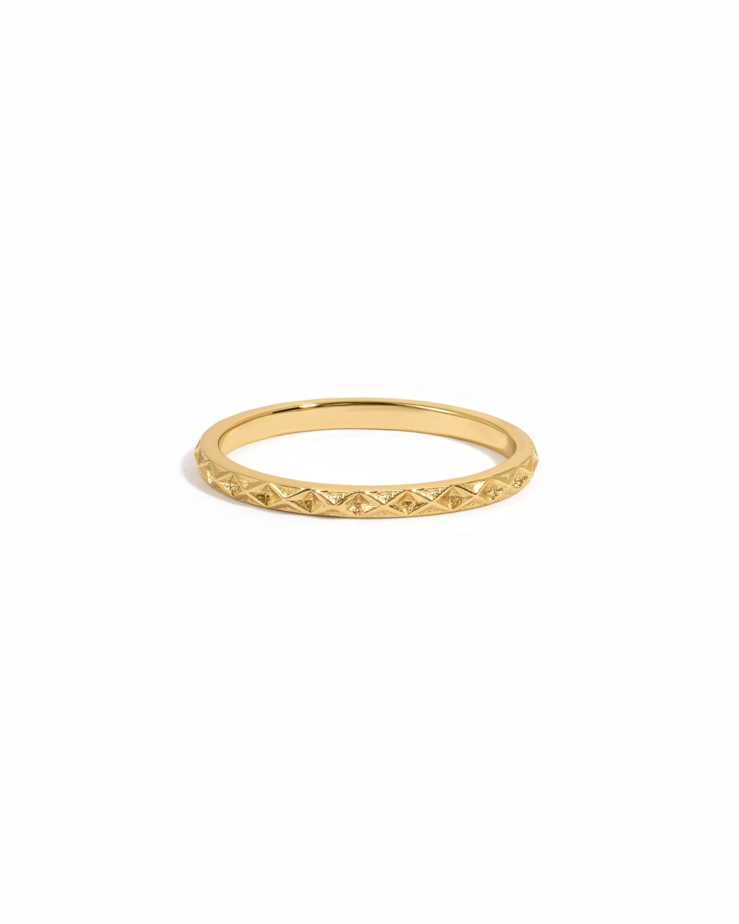 Thin gold ring on white background