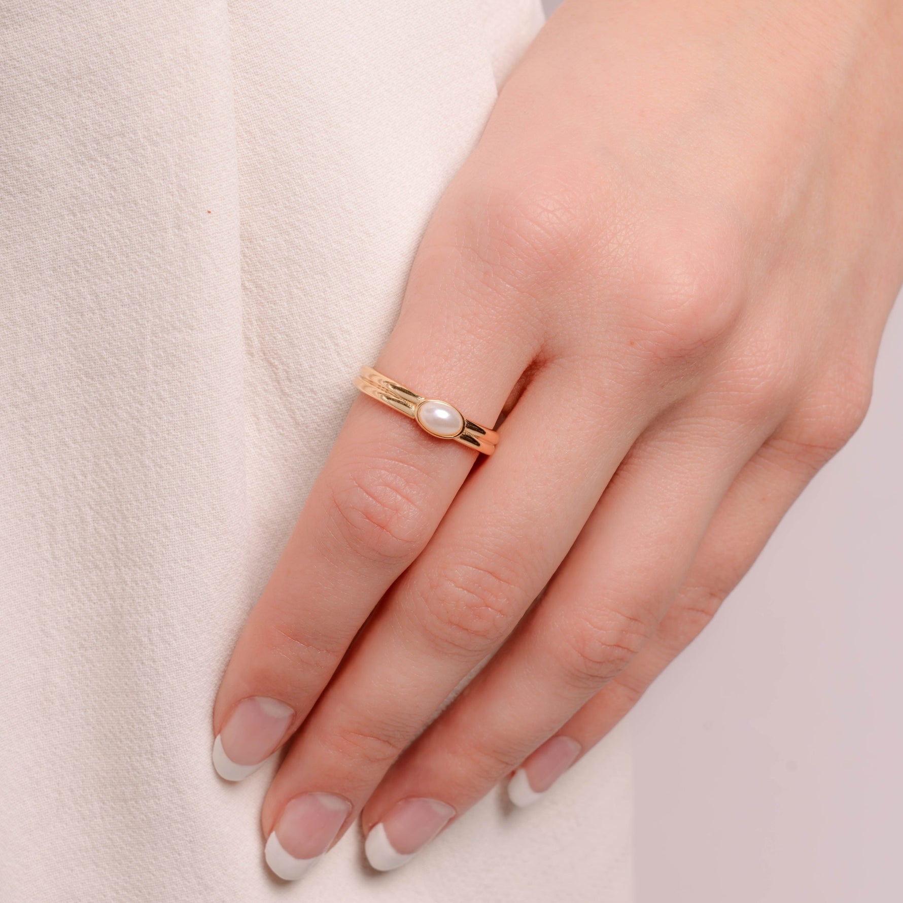 Model wearing june birthstone ring 