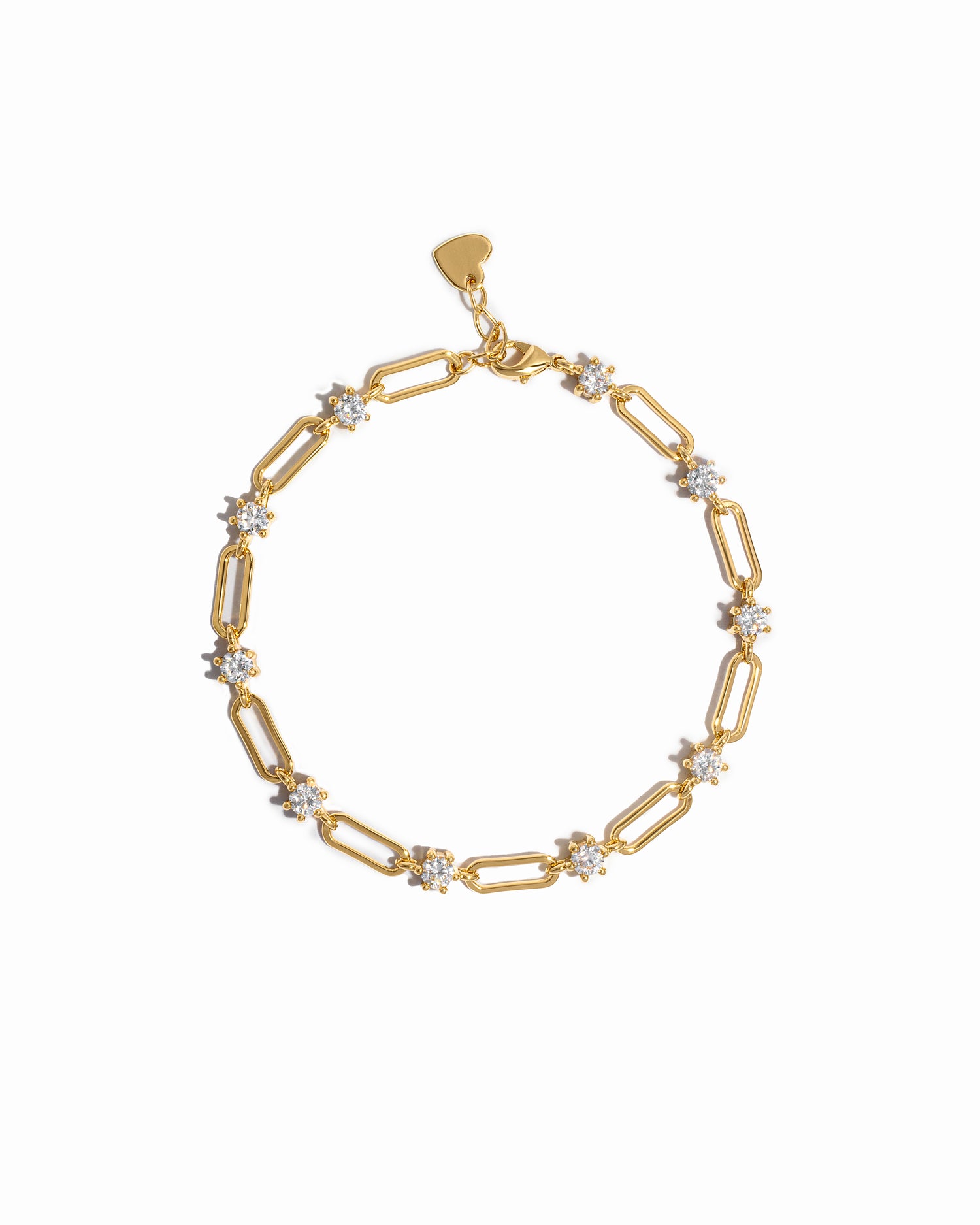 Gold paperclip chain bracelet on a white background