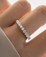 Sterling silver diamond stacking ring on model