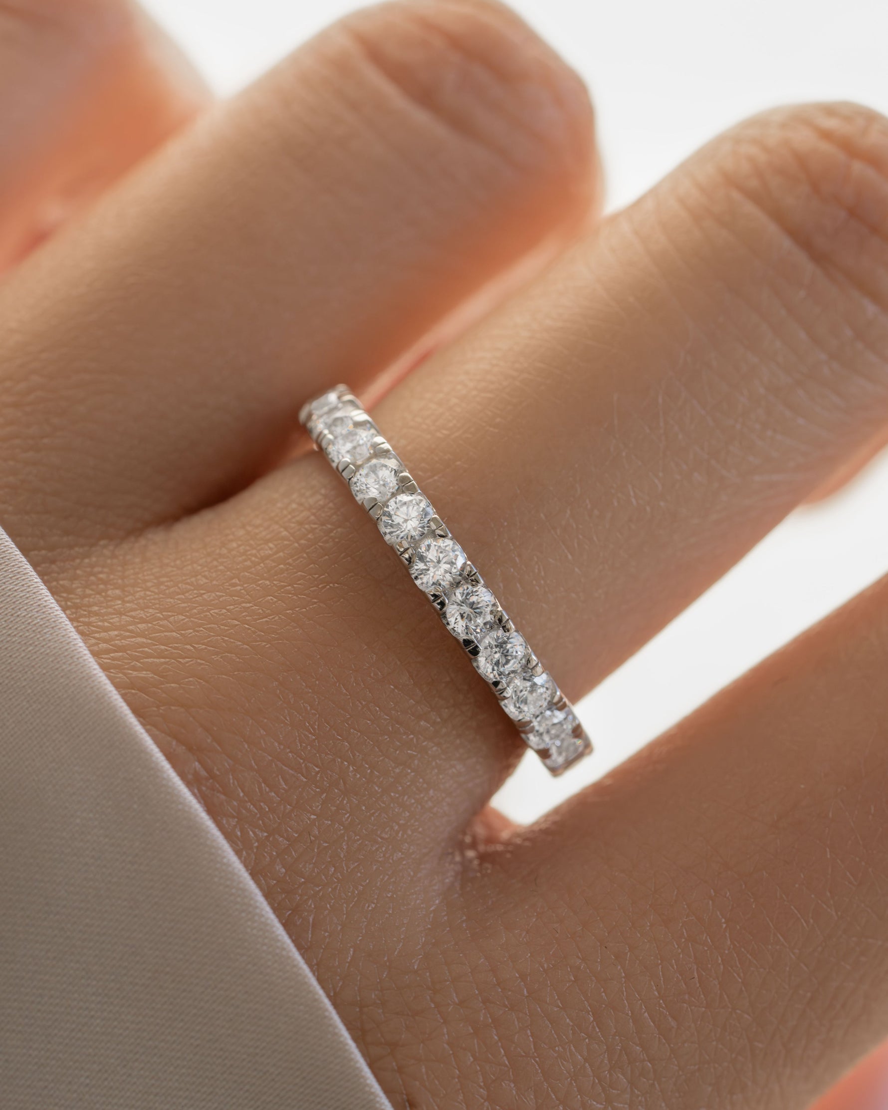 Sterling silver diamond stacking ring on model