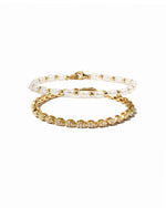 Freshwater pearl bracelet stack on white background 