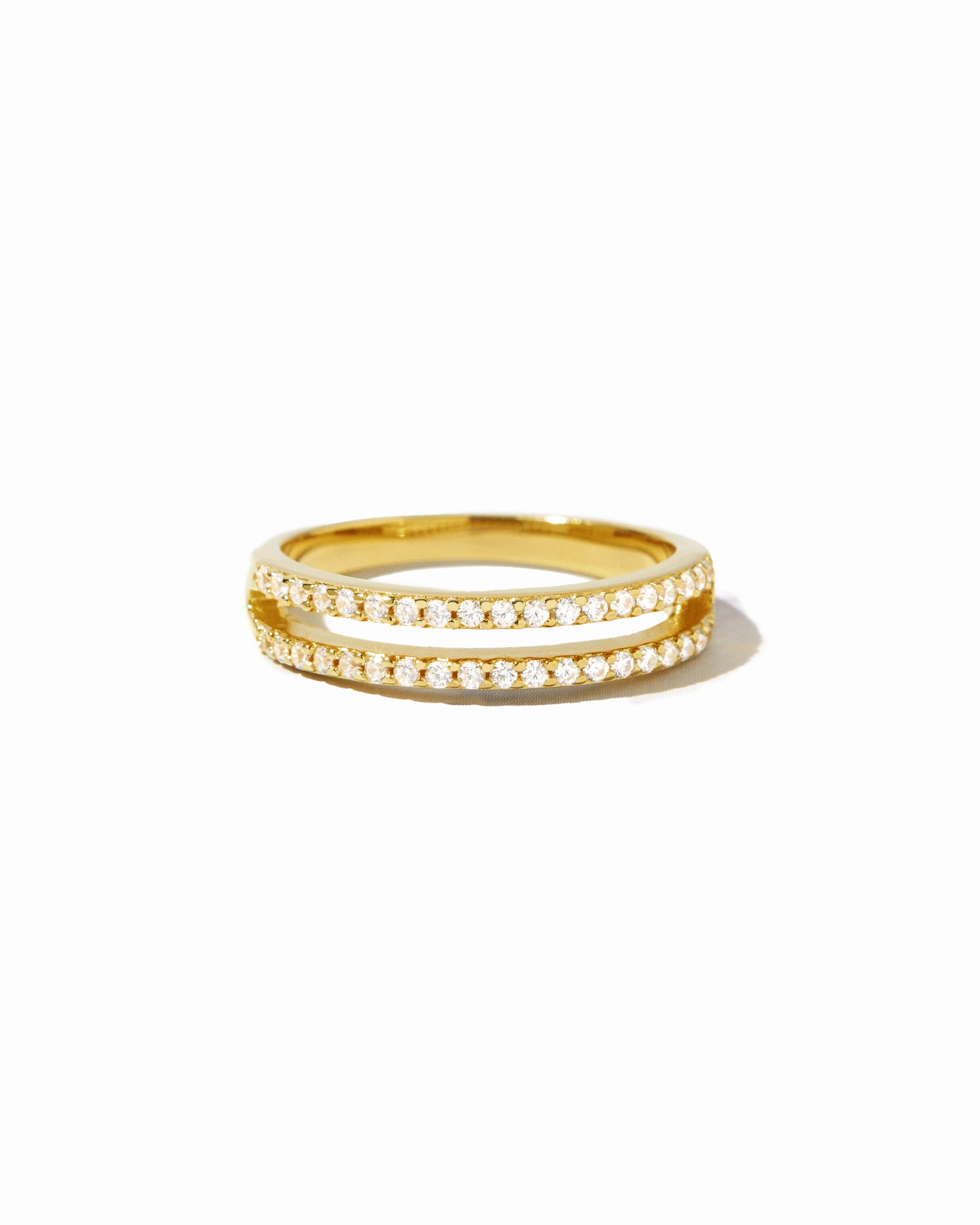 closeup image of gold cz double band ring