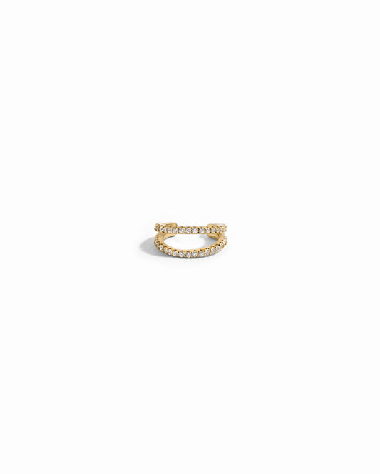 gold earring cuff with double row cz diamonds