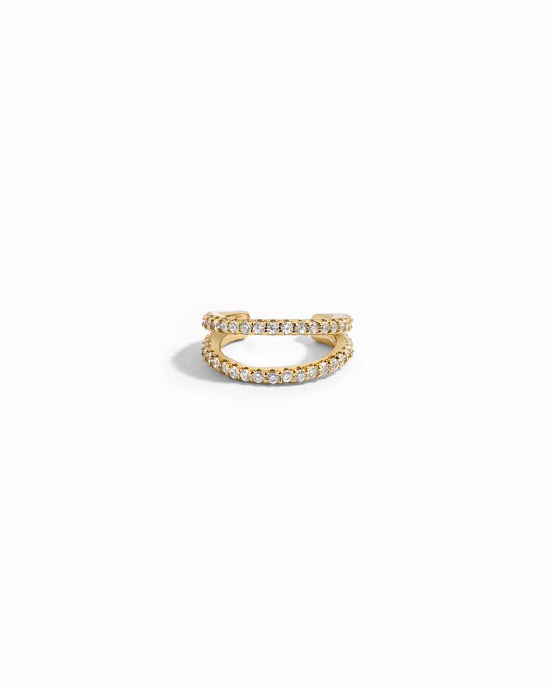 gold earring cuff with double row cz diamonds
